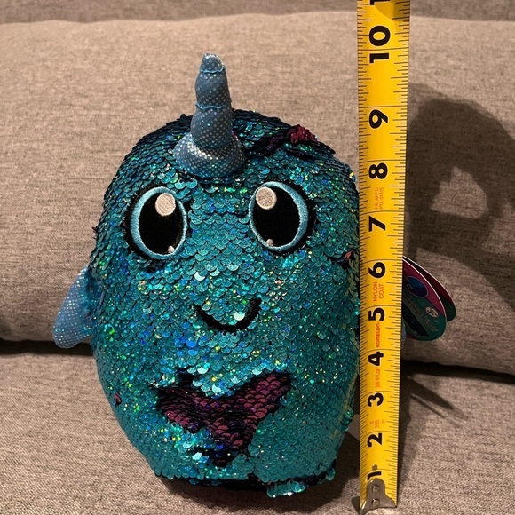 💜 Shimmeez Reversible Sequins Stuffy | Arlo Narwhal | Purple & Blue | NWT - Picture 9 of 10